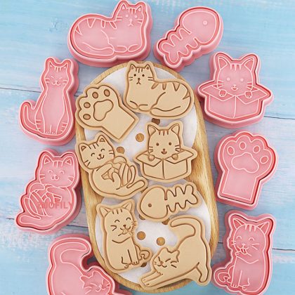 8Pc/set Cookie Cutter Stamp Cat Shape Mold